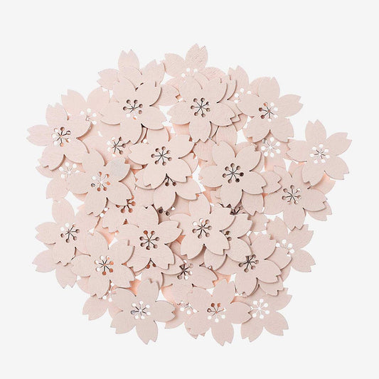 Wooden cherry blossom confetti for Japan party decoration