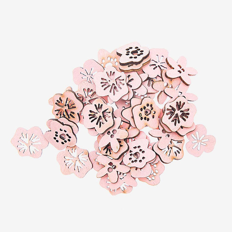 Wooden confetti pink flowers: birthday flowers, princess, fairy