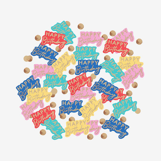 Confettis de table happy birthday multicolores pour anniversaire