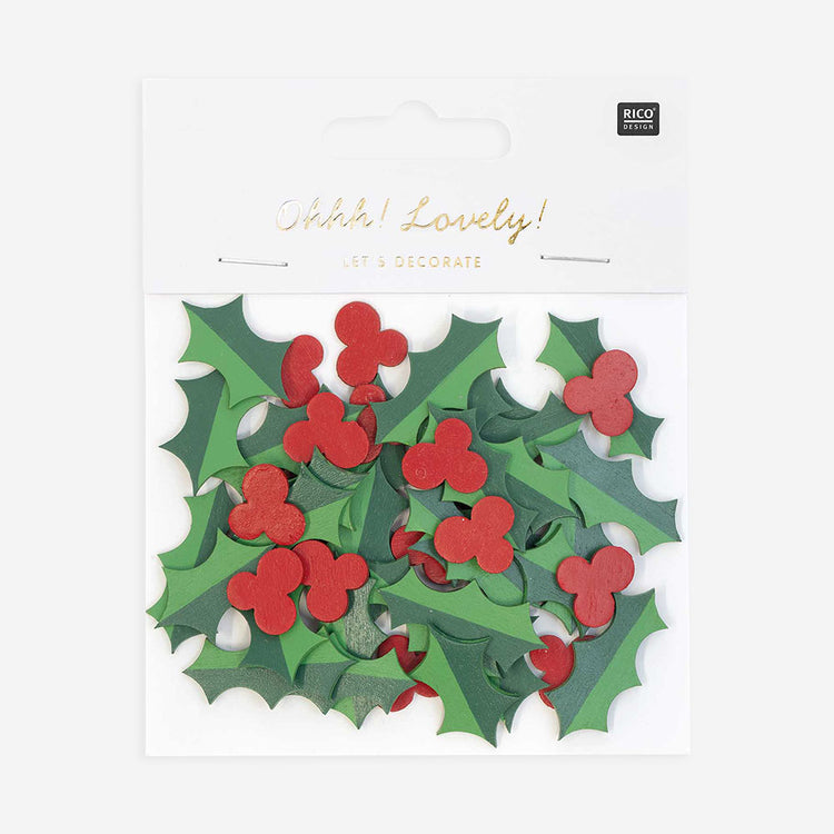 Eco-responsible Christmas confetti: wooden holly branch confetti