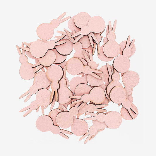 Confetti en bois lapins rose : anniversaire animaux de la ferme, deco paques
