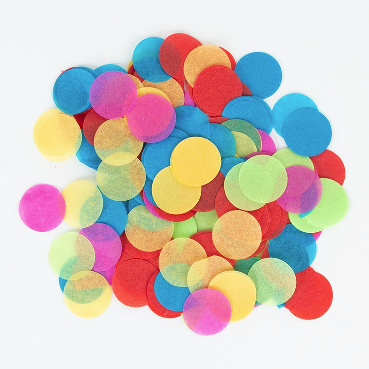 Table decoration for child's birthday: multicolored confetti