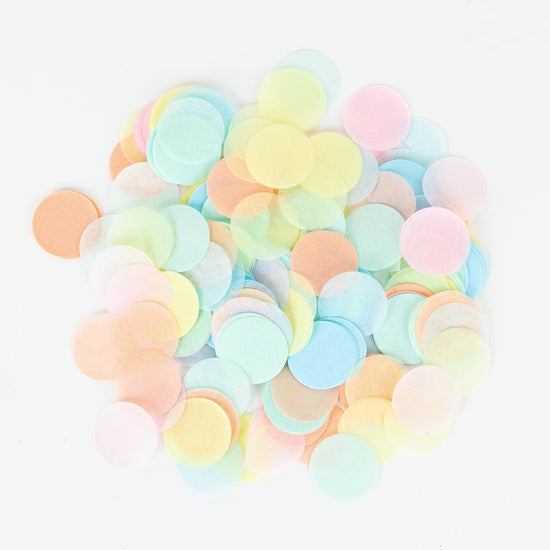 Decoration de table anniversaire enfant : confettis multicolore pastel