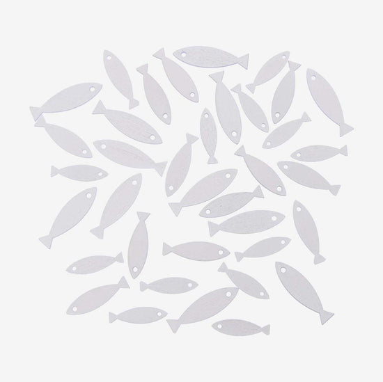 Confetti en bois poissons blancs pour deco table mariage bord de mer