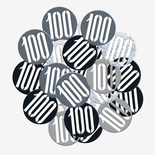 Confeti de cumpleaños número 100: decoración de mesa negra 100 años