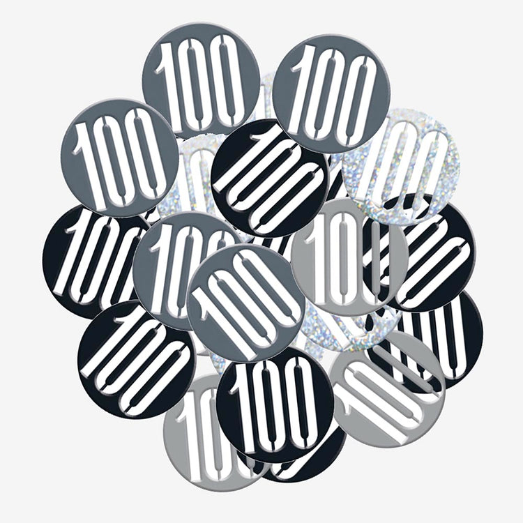 Confettis anniversaire nombre 100 : deco de table noir 100 ans