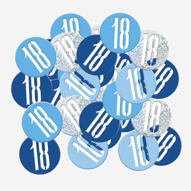 Confettis chiffre 18 bleu : deco de table anniversaire 18 ans