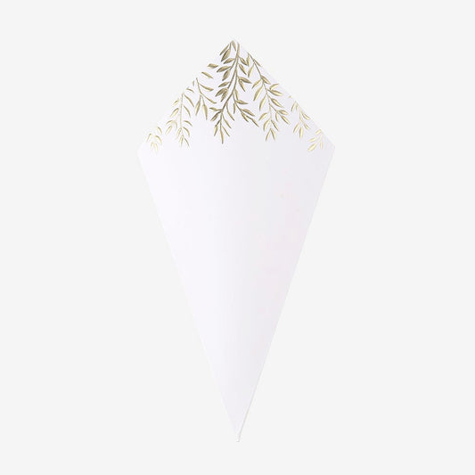 10 conos blancos con ramita dorada para decoración floral de boda bohemia
