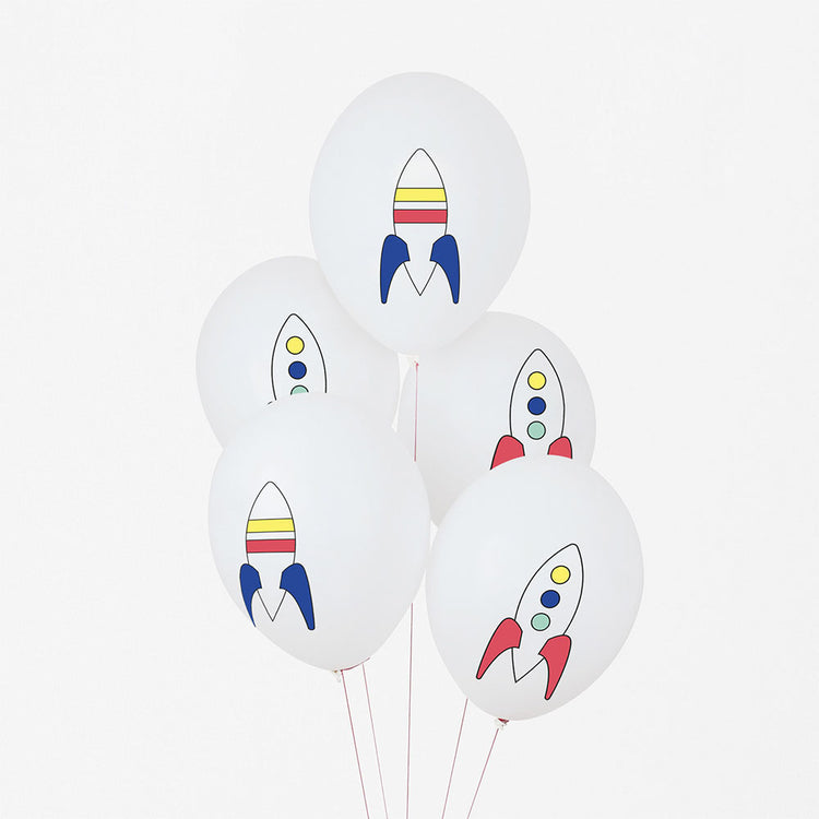Globos de cohete My Little Day para decoración de cumpleaños con temática espacial.
