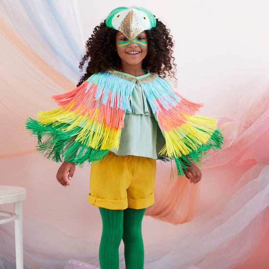Anniversaire ou carnaval déguisement perroquet cape ailée enfants 