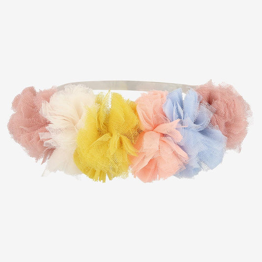Girl costume: crown of multicolored tulle pompoms