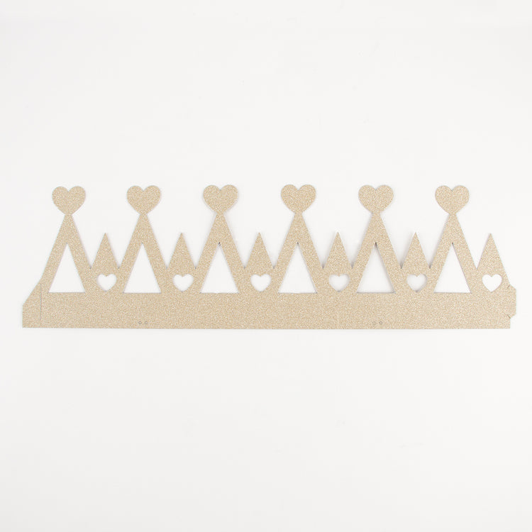 Anniversaire thème : princesse couronne papier paillettes doré coeur 