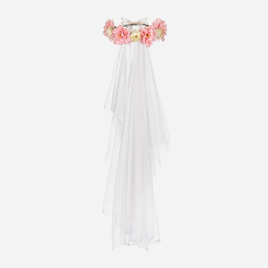 Accessoire EVJF : couronne de fleur avec voile pour future mariée