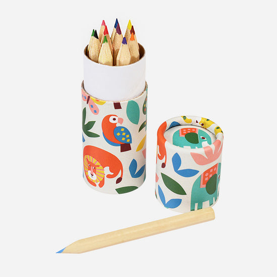 Crayons de couleur avec emballage animaux sauvages