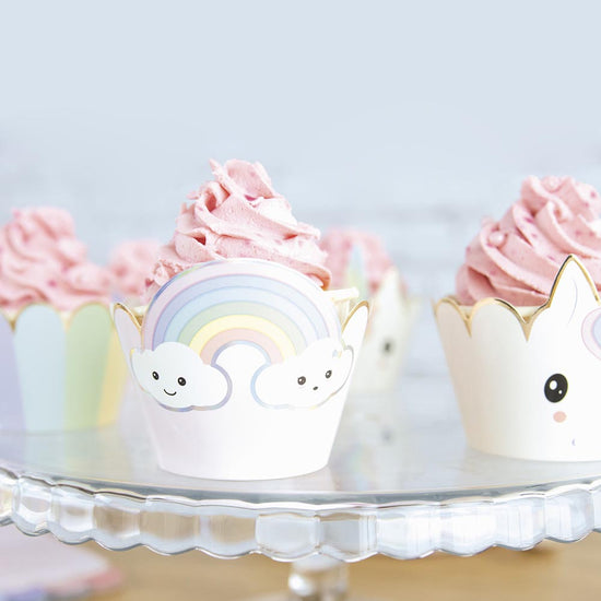 Caissettes à cupcakes licornes et arc en ciel pastel : anniversaire fille 3 ans