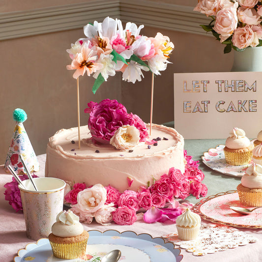 Decoración tarta cake topper flores con dorado rústico cumpleaños