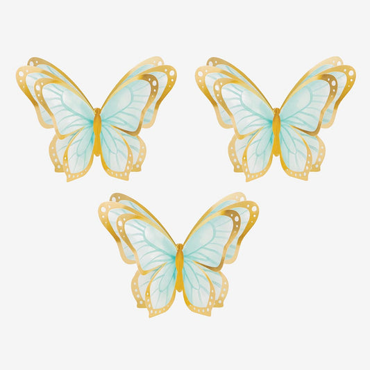 Kit de 3 ddécorations en papier forme papillon 3D pour déco de mariage