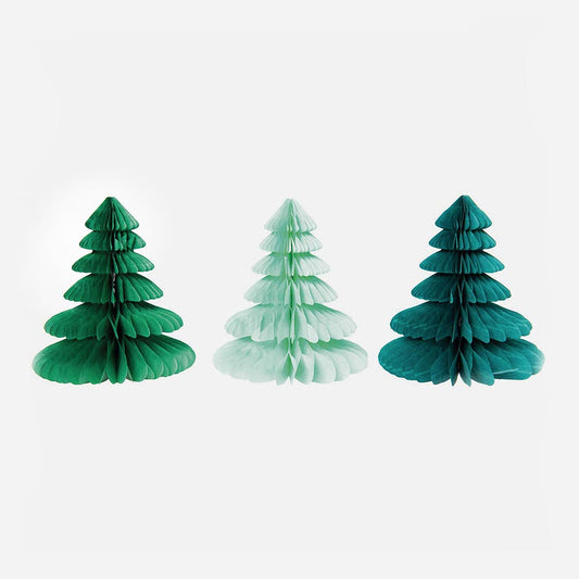 3 green degraded honeycomb fir trees for Christmas table decoration