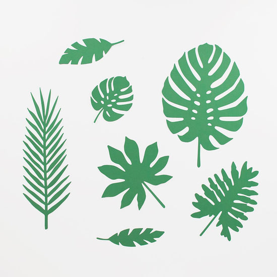 Feuilles en papier vert clair prédécoupées pour décoration fete tropicale