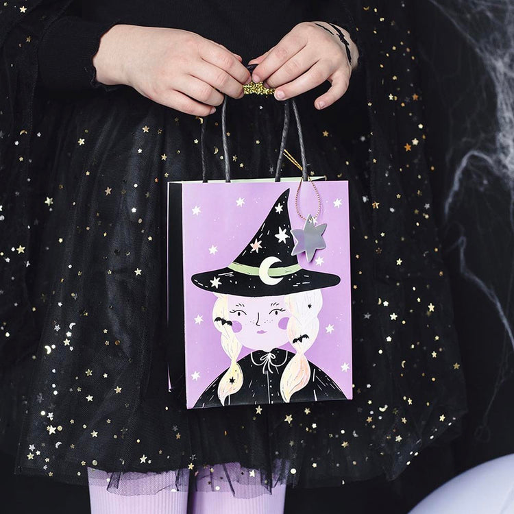 Bolsa de regalo con diseño de bruja para invitados de cumpleaños de Halloween