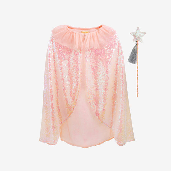Capa de lentejuelas rosa y varita mágica Meri Meri: disfraz de niña