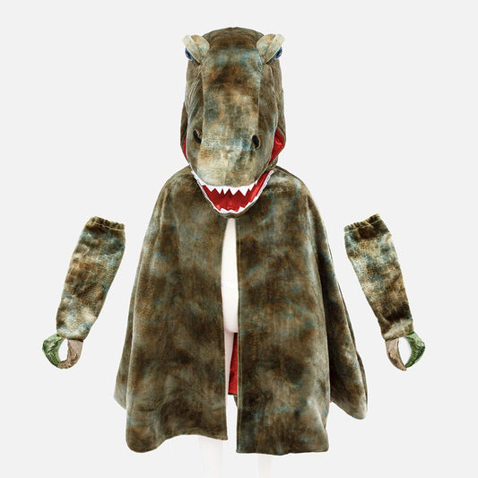 Disfraz de dinosaurio: capa con cabeza y mangas para niño