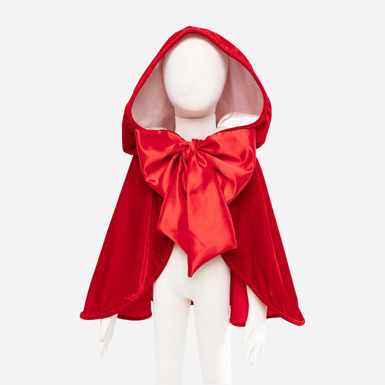 Déguisement petit chaperon rouge : cape à capuche et gros noeud rouge