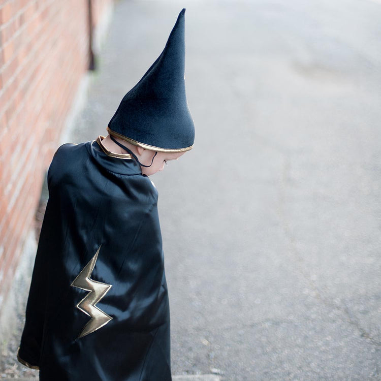 Carnaval, Halloween, disfraz de cumpleaños: capa y sombrero de aprendiz de brujo
