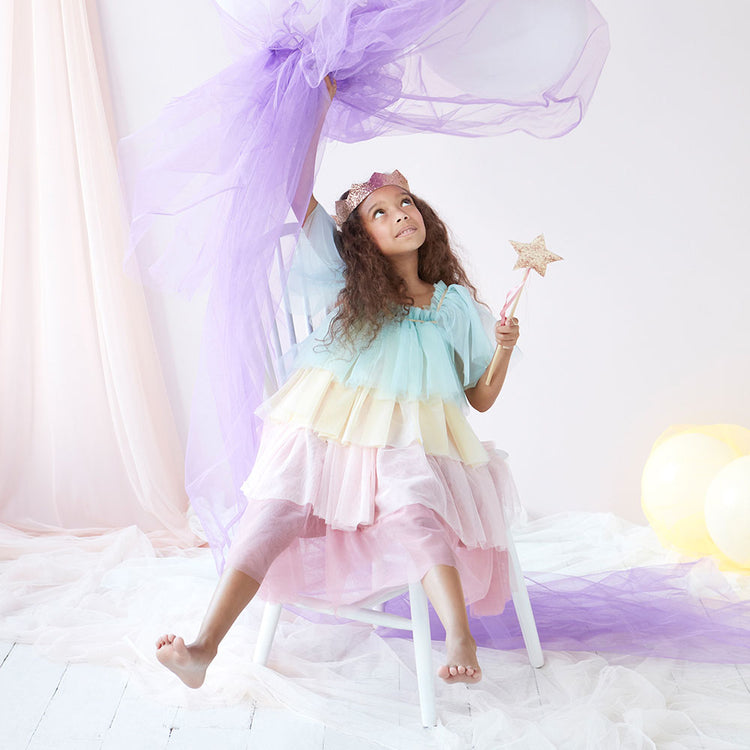 Rainbow princess tulle dress: birthday costume for girl