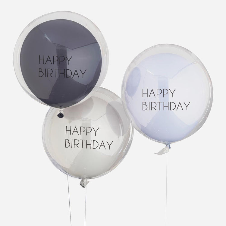 Deco anniversaire adulte : ballon crystal happy birthday bleu marine