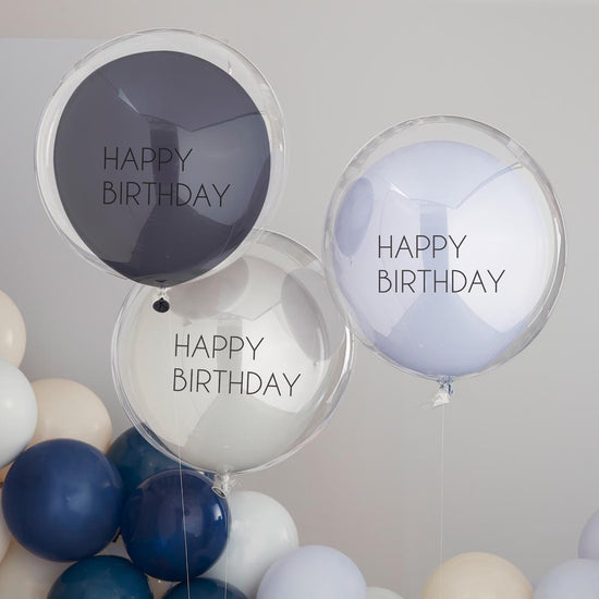 Doubles ballons happy birthday bleus ginger pour anniversaire adulte