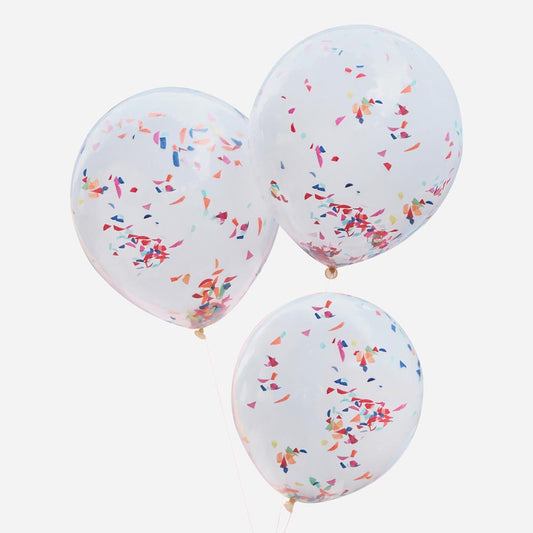 Palloncini doppi con coriandoli multicolori: la decorazione del compleanno del bambino