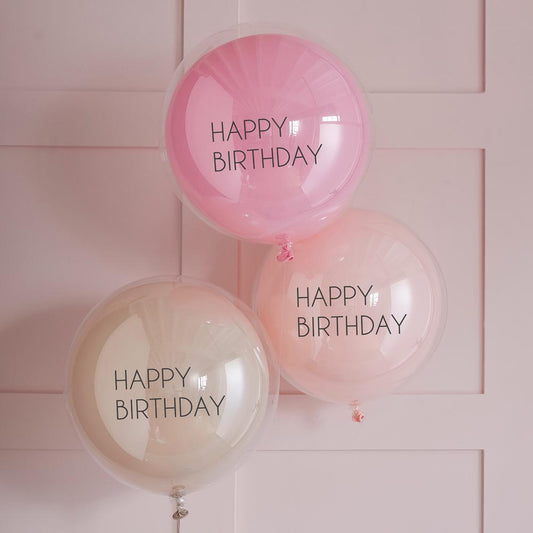 Globos dobles de feliz cumpleaños rosa jengibre para cumpleaños de adultos