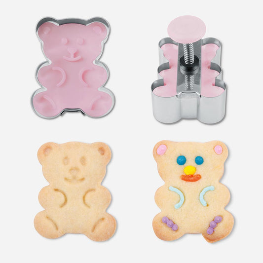 Cookie cutter with decoration pusher for teddy bear birthday cake