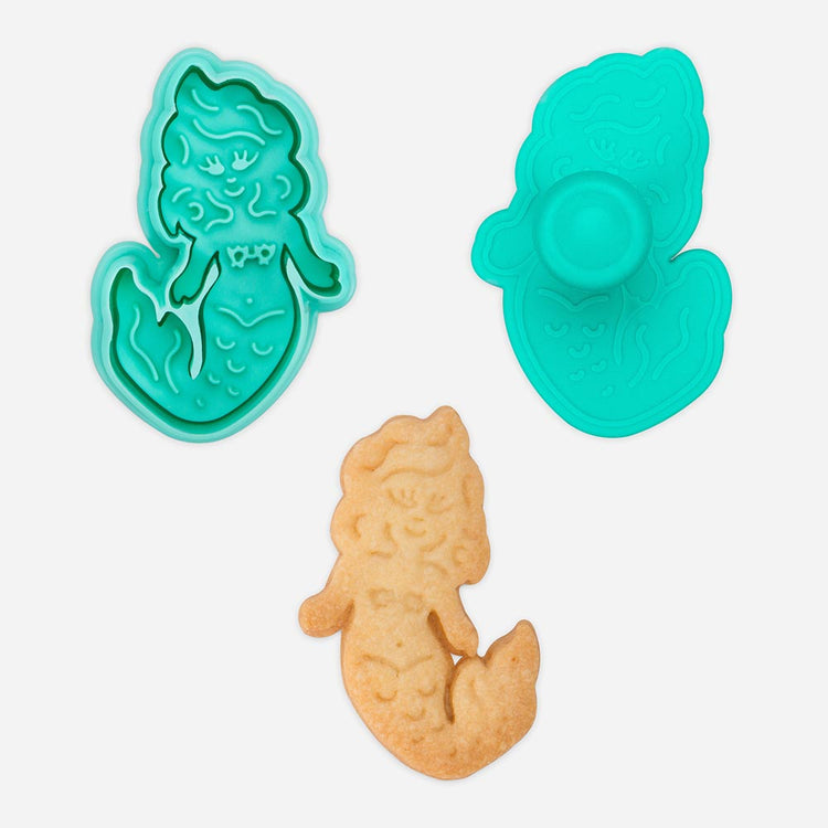 Mermaid cookie cutter with pusher for birthday cake