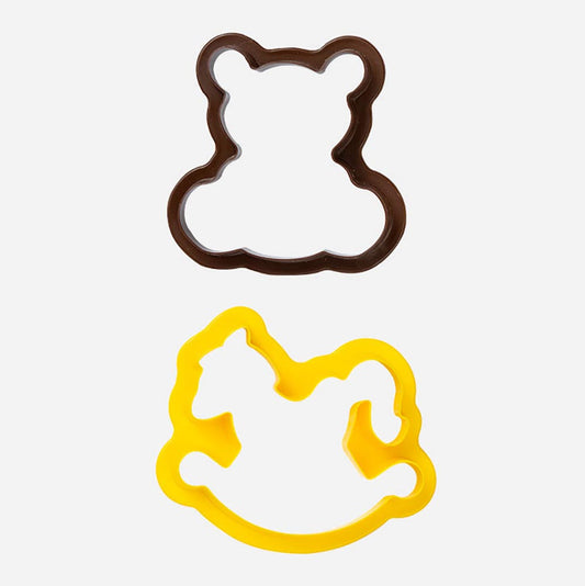 2 formine per biscotti baby shower con orso e cavallo a dondolo per fare i biscotti di frolla per baby shower