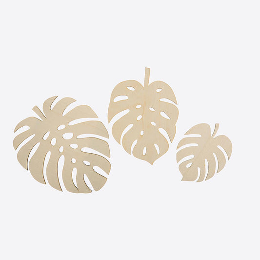 tropical party decoration: 3 wooden monstera tropical leaves