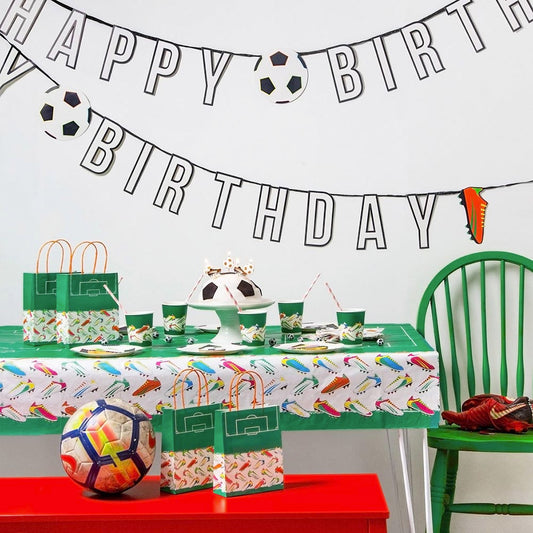 Nappe en papier foot colorée : decoration de table anniversaire enfant
