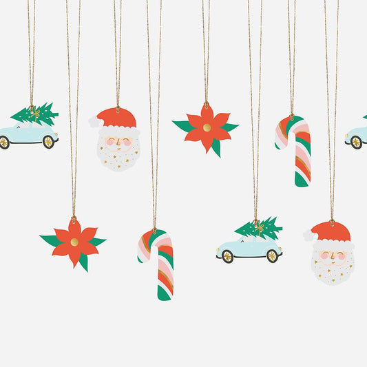 Christmas gift tags: fir tree, Santa Claus, barley sugar