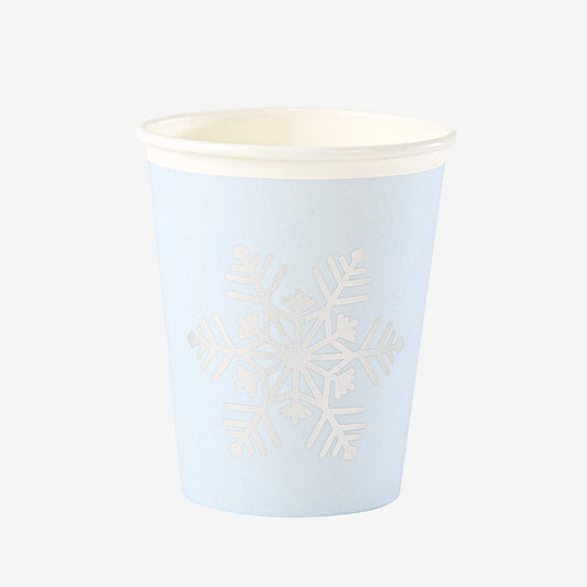 8 bicchieri di carta con fiocchi di neve per il compleanno di Frozen