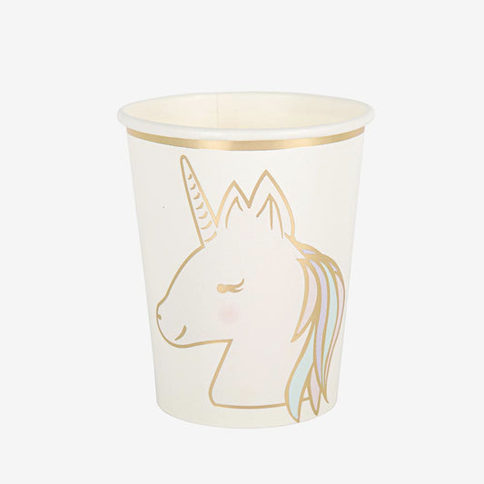 8 vasos de papel de unicornio pastel y dorado para cumpleaños de unicornio