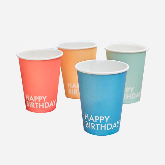 Multicolored happy birthday cups: child's birthday, adult birthday