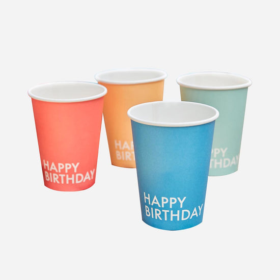 8 gobelets colorés Happy Birthday - Deco table anniversaire