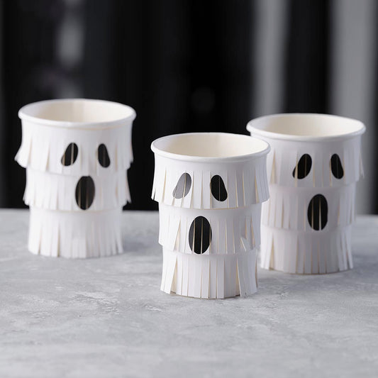 8 gobelets à franges fantomes pour decoration de table fete Halloween