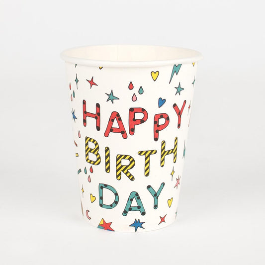 vaisselle jetable : 8 gobelets en carton Happy Birthday My Little Day
