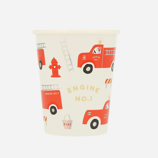 8 fire truck cardboard cups: party table decoration