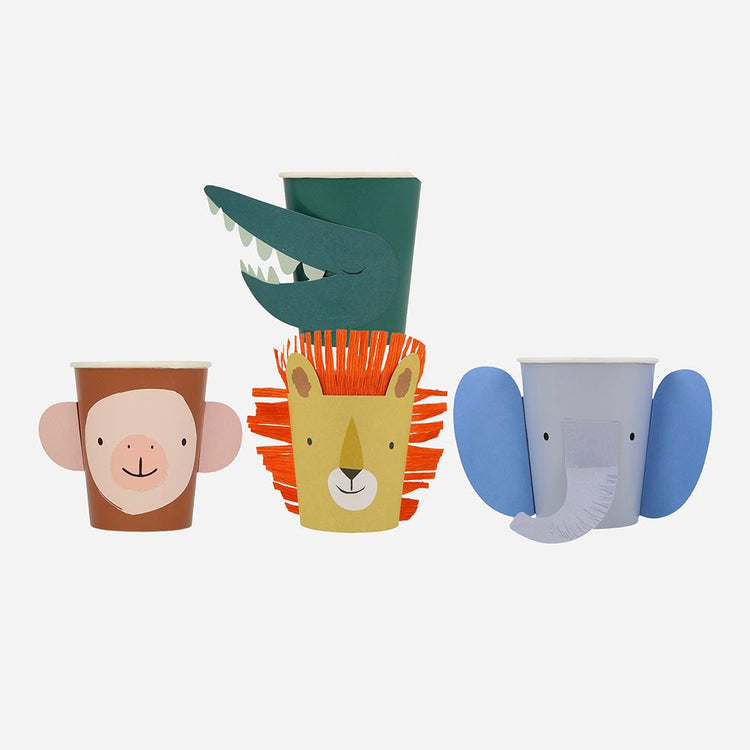 8 gobelets en carton têtes d'animaux Meri Meri pour deco fête enfant