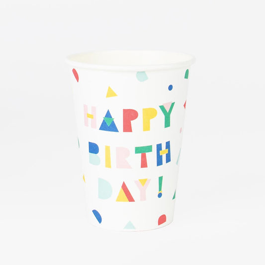 Tazas de feliz cumpleaños para decoración de mesa de cumpleaños de adultos.