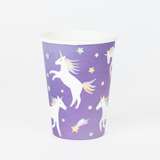 Galactic unicorn cups for girl's birthday table decoration