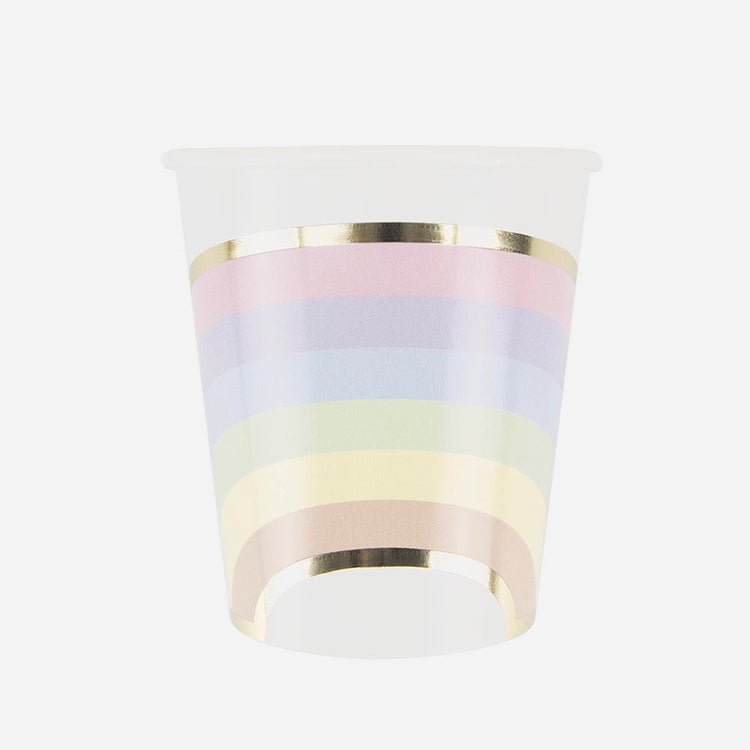 Vasos de papel arcoiris pastel: cumpleaños y baby shower
